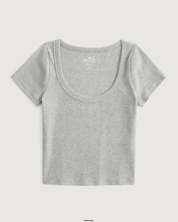 t-shirt bébé côtelé à encolure dégagée femmes gris chiné clair Hollister hauts RRRJX60