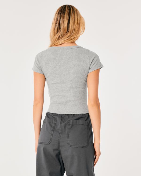 t-shirt bébé côtelé à encolure dégagée femmes gris chiné clair Hollister hauts RRRJX60