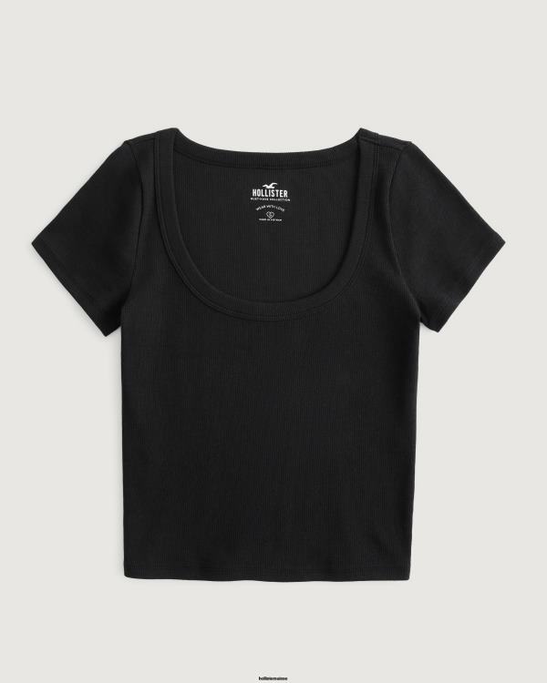 t-shirt bébé côtelé à encolure dégagée femmes noir Hollister hauts RRRJX72