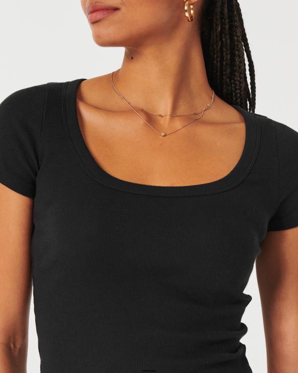 t-shirt bébé côtelé à encolure dégagée femmes noir Hollister hauts RRRJX72