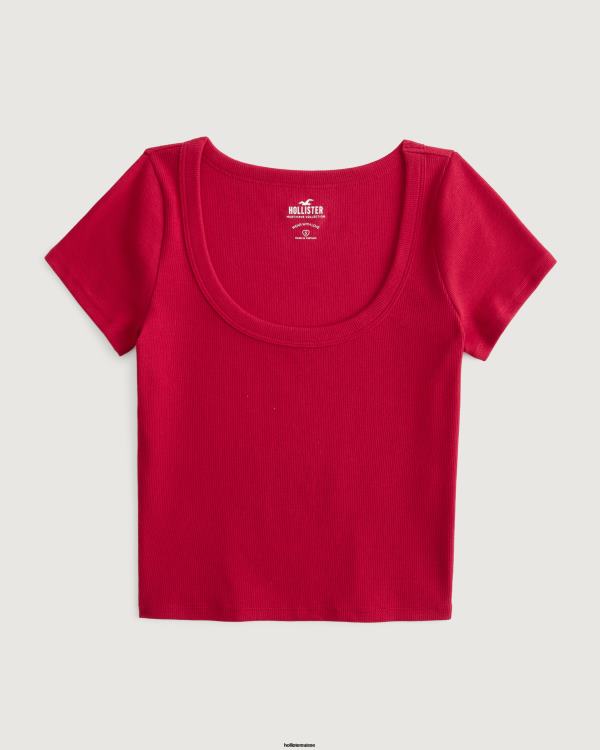 t-shirt bébé côtelé à encolure dégagée femmes rouge Hollister hauts RRRJX190