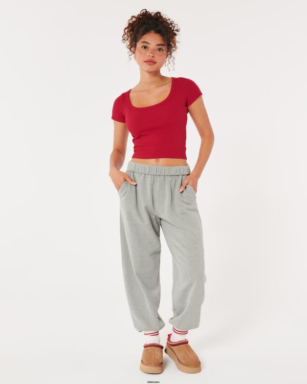 t-shirt bébé côtelé à encolure dégagée femmes rouge Hollister hauts RRRJX190