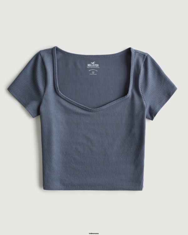 t-shirt bébé chéri en tissu côtelé sans couture femmes bleu Hollister hauts RRRJX280