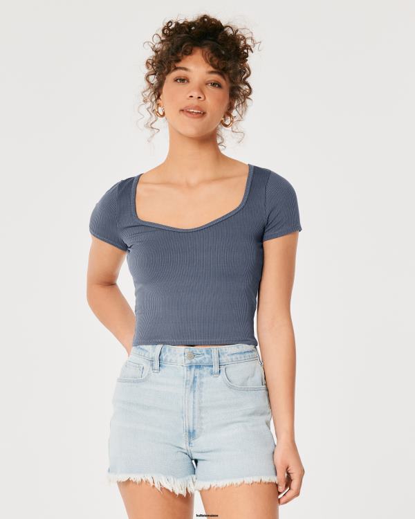 t-shirt bébé chéri en tissu côtelé sans couture femmes bleu Hollister hauts RRRJX280