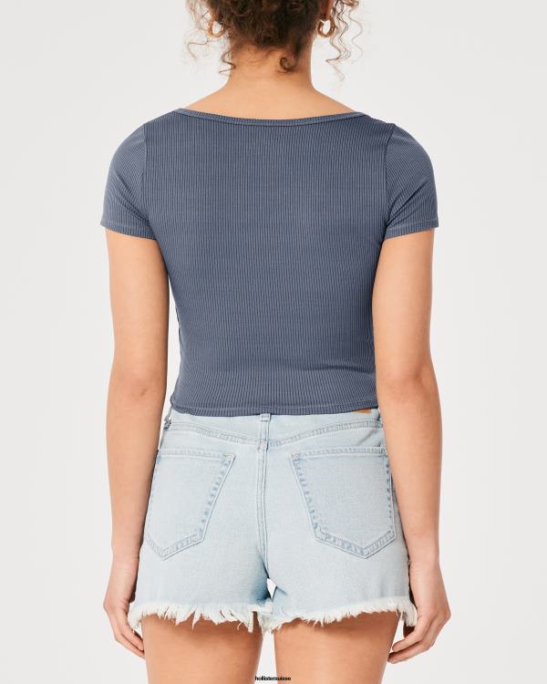 t-shirt bébé chéri en tissu côtelé sans couture femmes bleu Hollister hauts RRRJX280