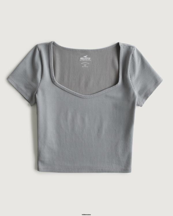t-shirt bébé chéri en tissu côtelé sans couture femmes gris Hollister hauts RRRJX236