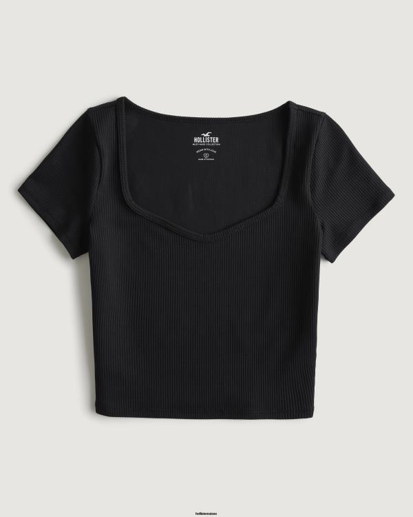 t-shirt bébé chéri en tissu côtelé sans couture femmes noir Hollister hauts RRRJX224