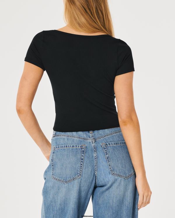 t-shirt bébé chéri en tissu côtelé sans couture femmes noir Hollister hauts RRRJX224