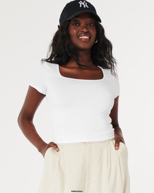 t-shirt bébé à col carré en tissu sans couture femmes blanc Hollister hauts RRRJX102