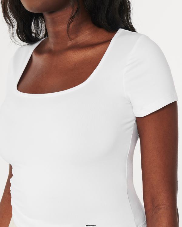 t-shirt bébé à col carré en tissu sans couture femmes blanc Hollister hauts RRRJX102