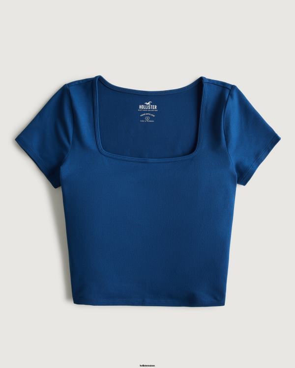 t-shirt bébé à col carré en tissu sans couture femmes bleu Hollister hauts RRRJX71