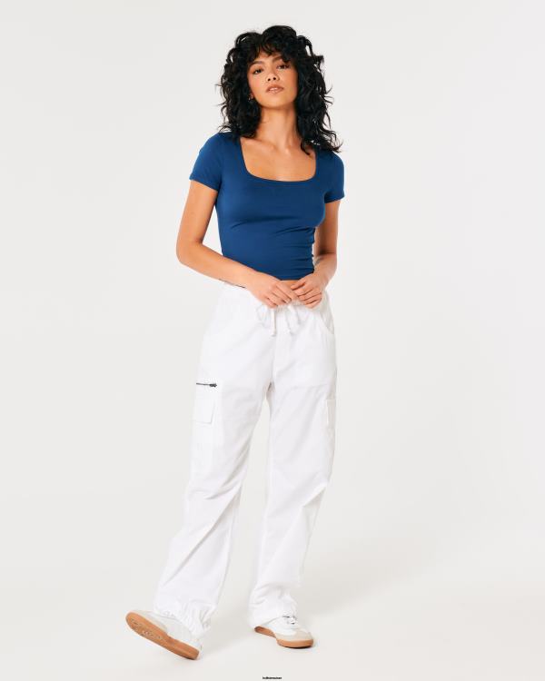 t-shirt bébé à col carré en tissu sans couture femmes bleu Hollister hauts RRRJX71