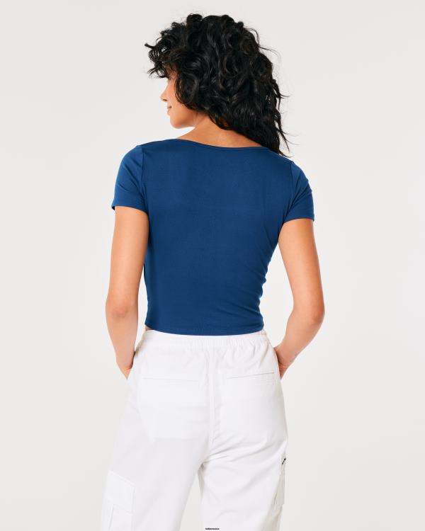 t-shirt bébé à col carré en tissu sans couture femmes bleu Hollister hauts RRRJX71