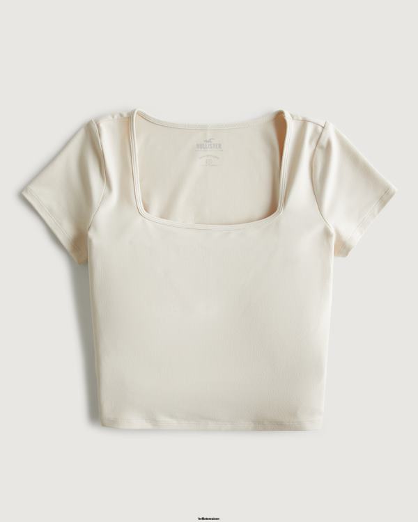 t-shirt bébé à col carré en tissu sans couture femmes crème Hollister hauts RRRJX197