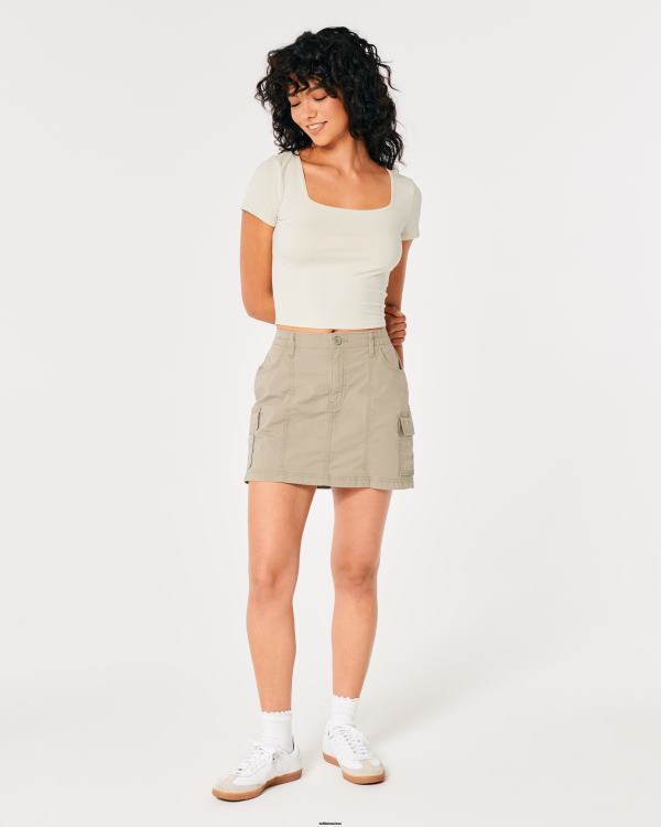 t-shirt bébé à col carré en tissu sans couture femmes crème Hollister hauts RRRJX197