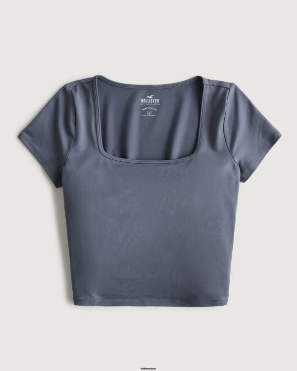 t-shirt bébé à col carré en tissu sans couture femmes marine Hollister hauts RRRJX264