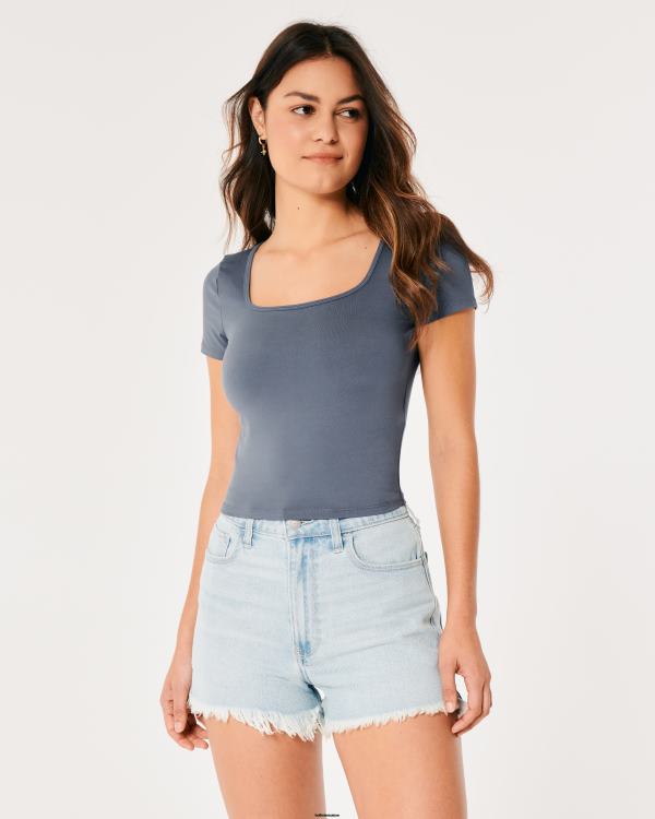 t-shirt bébé à col carré en tissu sans couture femmes marine Hollister hauts RRRJX264