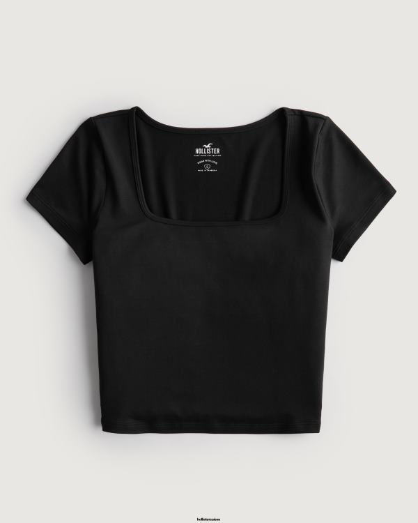 t-shirt bébé à col carré en tissu sans couture femmes noir Hollister hauts RRRJX67