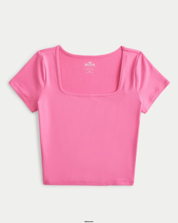 t-shirt bébé à col carré en tissu sans couture femmes rose Hollister hauts RRRJX45
