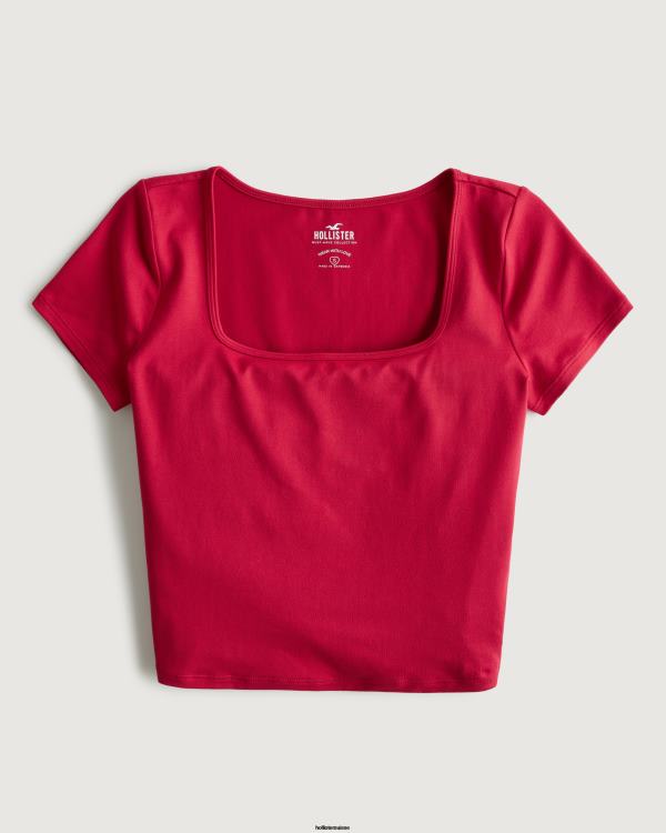 t-shirt bébé à col carré en tissu sans couture femmes rouge Hollister hauts RRRJX164