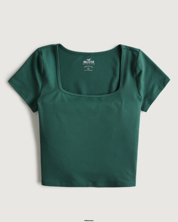 t-shirt bébé à col carré en tissu sans couture femmes vert Hollister hauts RRRJX148