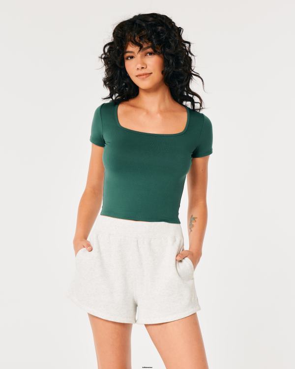 t-shirt bébé à col carré en tissu sans couture femmes vert Hollister hauts RRRJX148