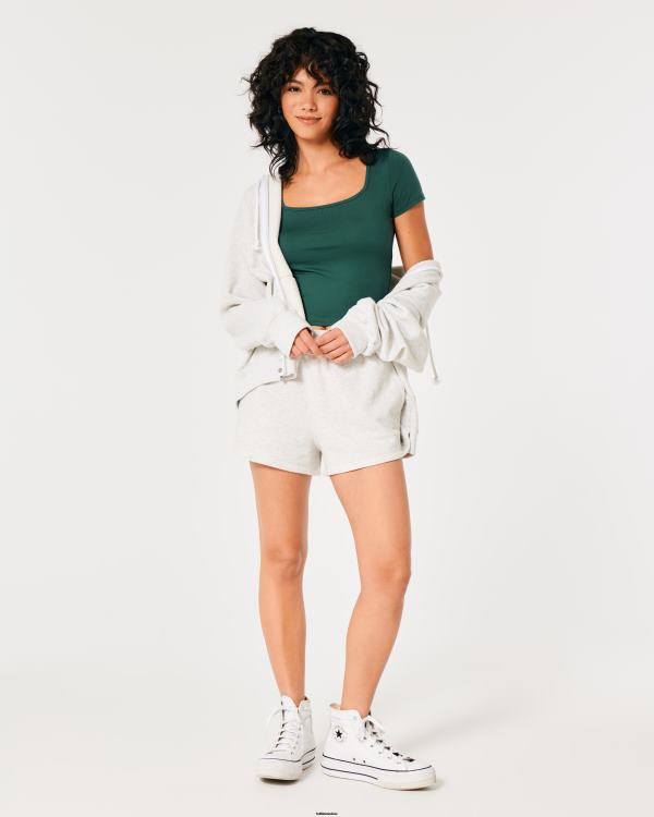 t-shirt bébé à col carré en tissu sans couture femmes vert Hollister hauts RRRJX148