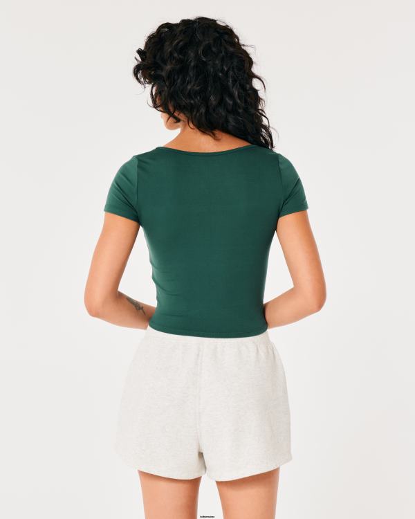 t-shirt bébé à col carré en tissu sans couture femmes vert Hollister hauts RRRJX148