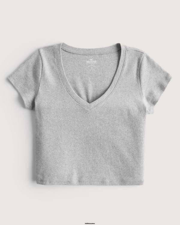t-shirt bébé à col en v femmes gris chiné Hollister hauts RRRJX266