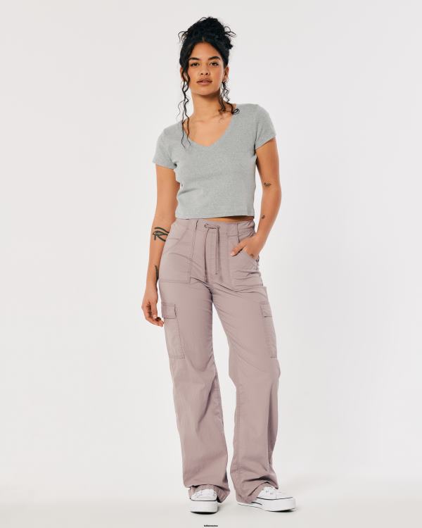 t-shirt bébé à col en v femmes gris chiné Hollister hauts RRRJX266