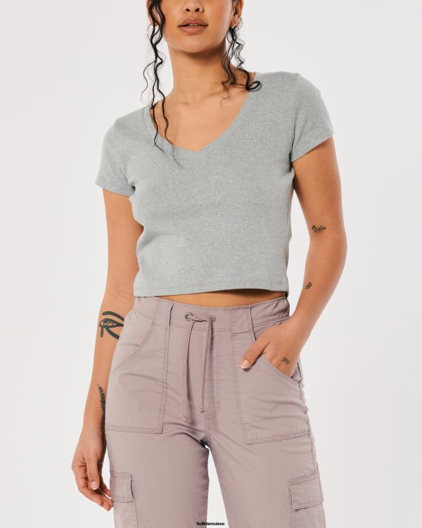 t-shirt bébé à col en v femmes gris chiné Hollister hauts RRRJX266