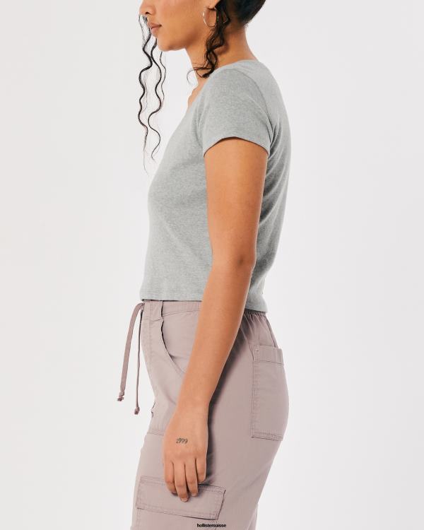 t-shirt bébé à col en v femmes gris chiné Hollister hauts RRRJX266