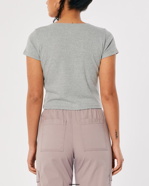 t-shirt bébé à col en v femmes gris chiné Hollister hauts RRRJX266