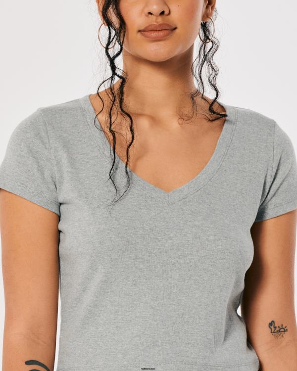 t-shirt bébé à col en v femmes gris chiné Hollister hauts RRRJX266