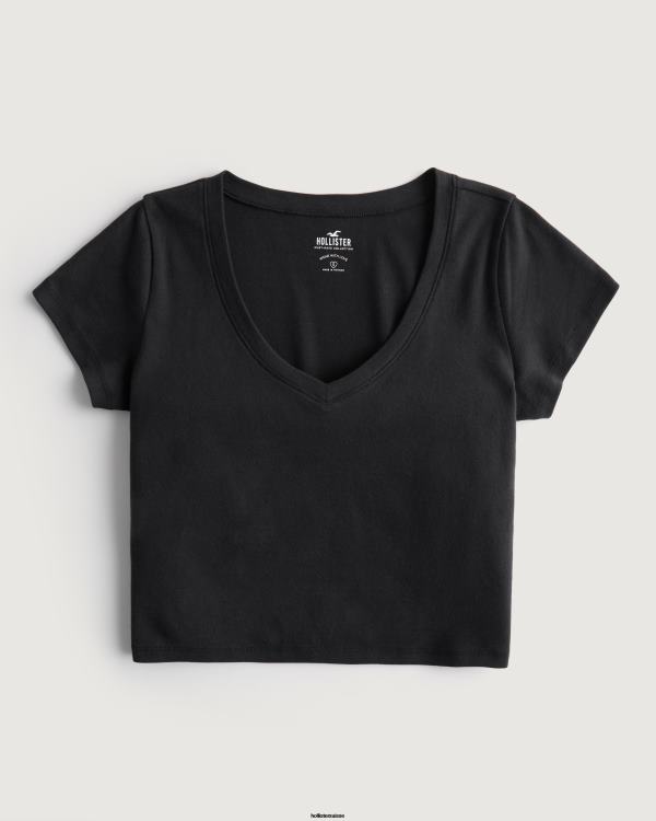 t-shirt bébé à col en v femmes noir Hollister hauts RRRJX275