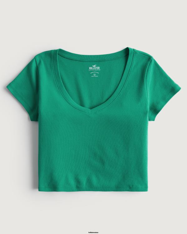 t-shirt bébé à col en v femmes vert Hollister hauts RRRJX251
