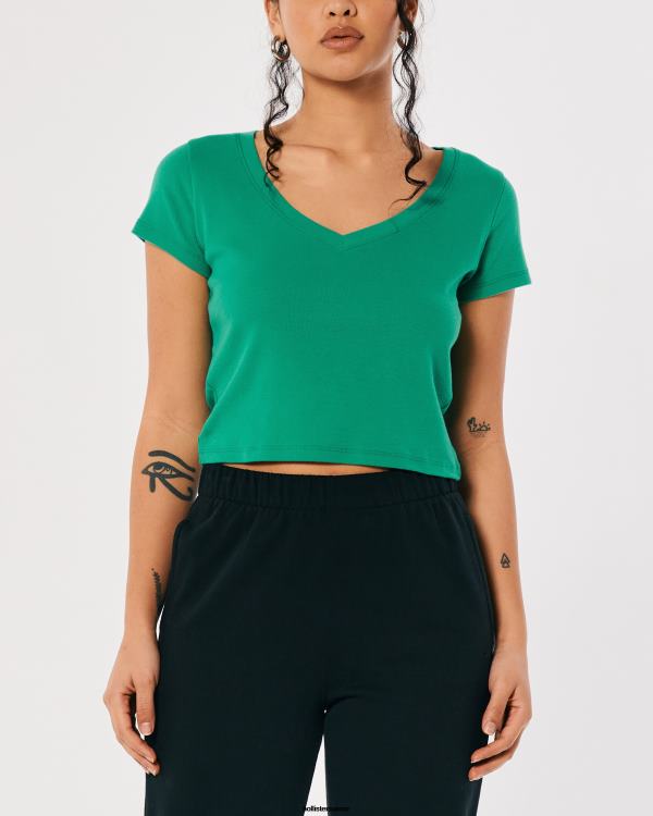 t-shirt bébé à col en v femmes vert Hollister hauts RRRJX251