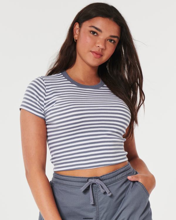 t-shirt bébé en coton femmes bande blanche Hollister hauts RRRJX160