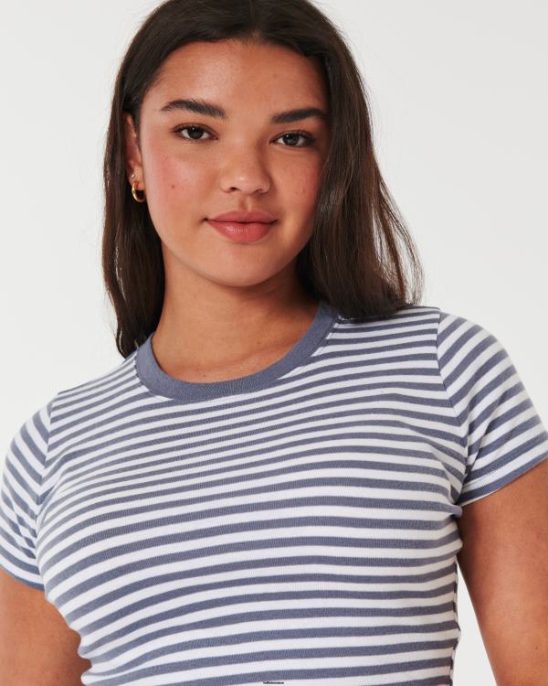 t-shirt bébé en coton femmes bande blanche Hollister hauts RRRJX160