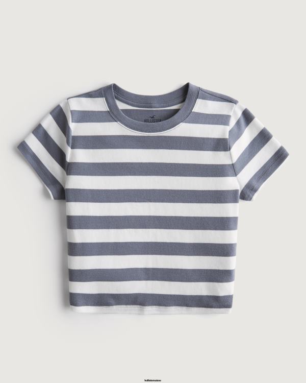t-shirt bébé en coton femmes bande blanche et bleue Hollister hauts RRRJX297