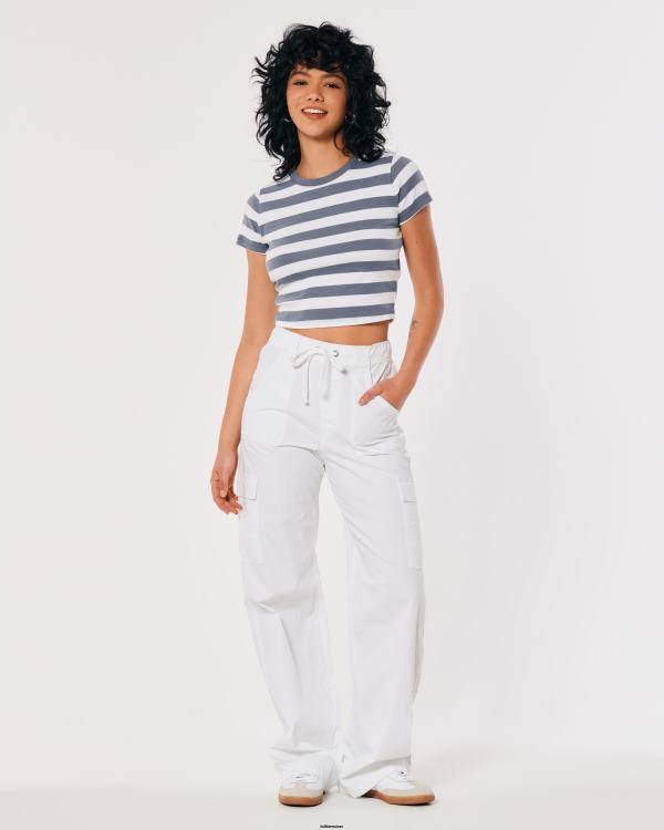 t-shirt bébé en coton femmes bande blanche et bleue Hollister hauts RRRJX297