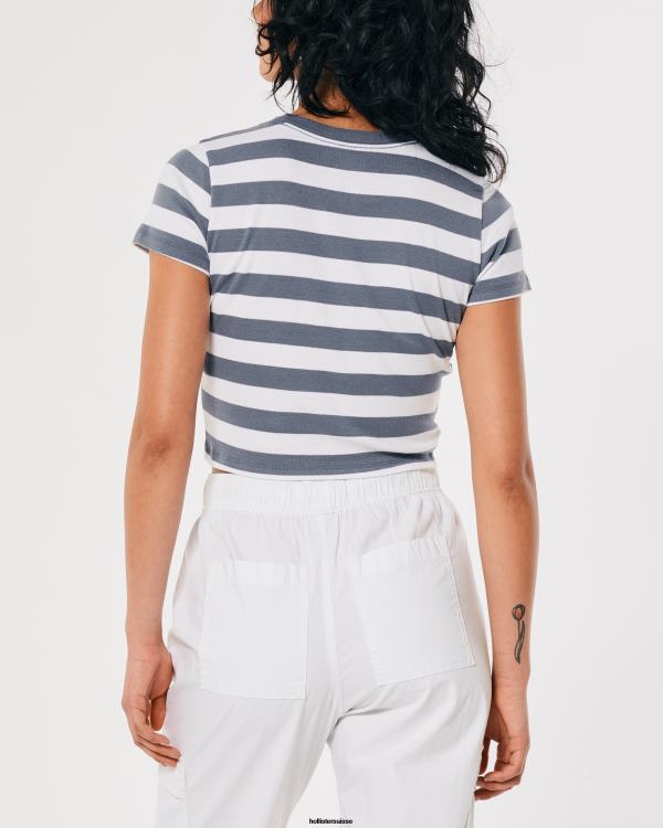 t-shirt bébé en coton femmes bande blanche et bleue Hollister hauts RRRJX297