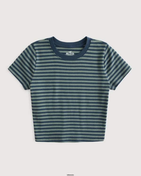 t-shirt bébé en coton femmes bande bleu marine Hollister hauts RRRJX21