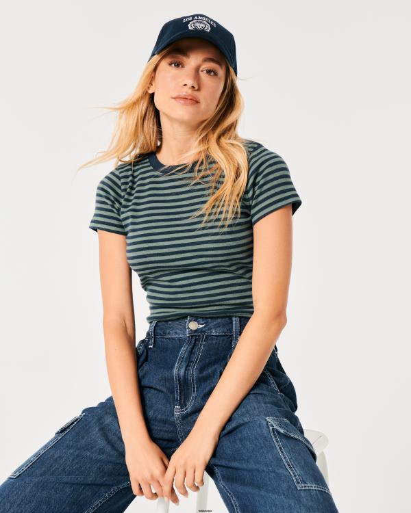 t-shirt bébé en coton femmes bande bleu marine Hollister hauts RRRJX21