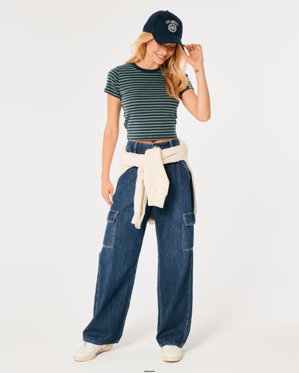 t-shirt bébé en coton femmes bande bleu marine Hollister hauts RRRJX21