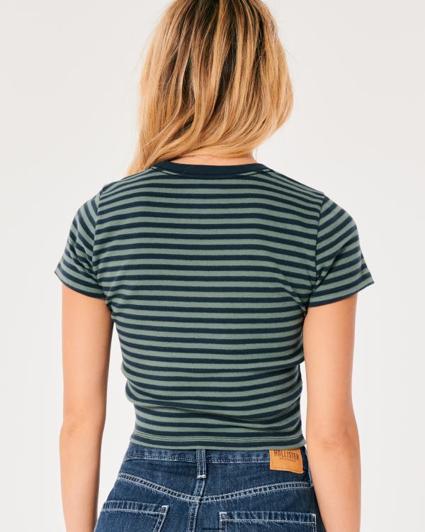 t-shirt bébé en coton femmes bande bleu marine Hollister hauts RRRJX21