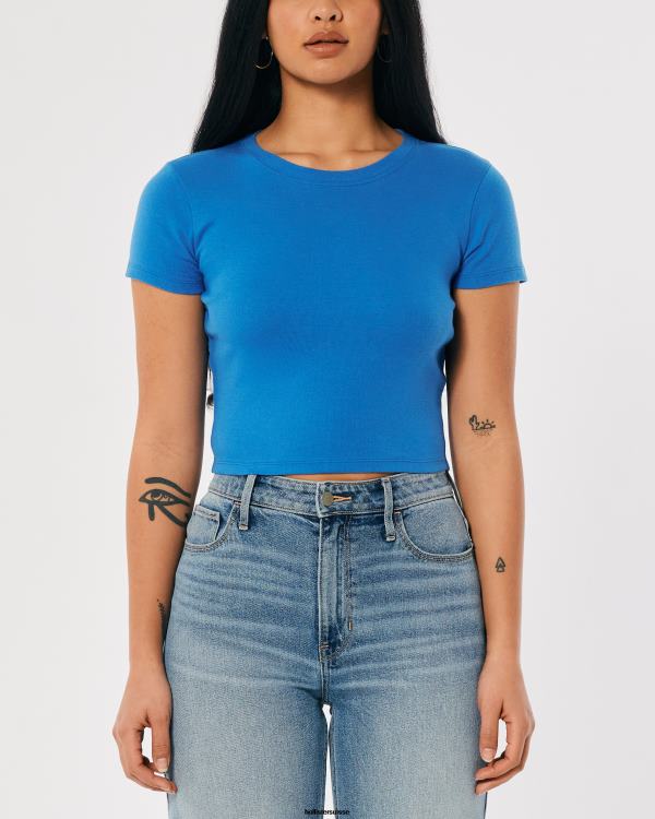 t-shirt bébé en coton femmes bleu Hollister hauts RRRJX158