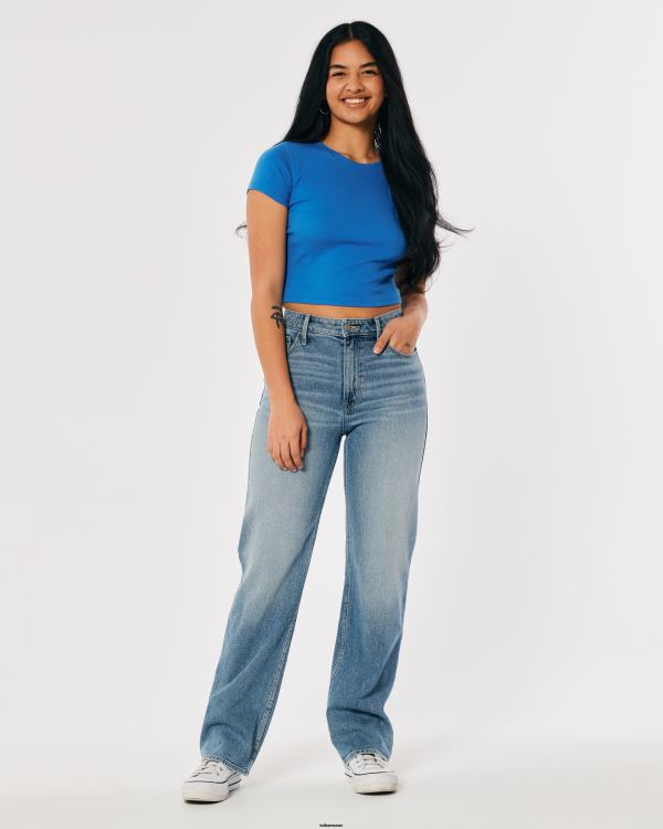 t-shirt bébé en coton femmes bleu Hollister hauts RRRJX158