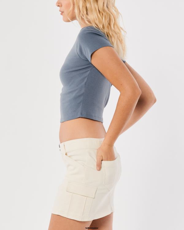 t-shirt bébé en coton femmes bleu ardoise Hollister hauts RRRJX271