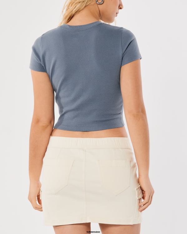 t-shirt bébé en coton femmes bleu ardoise Hollister hauts RRRJX271